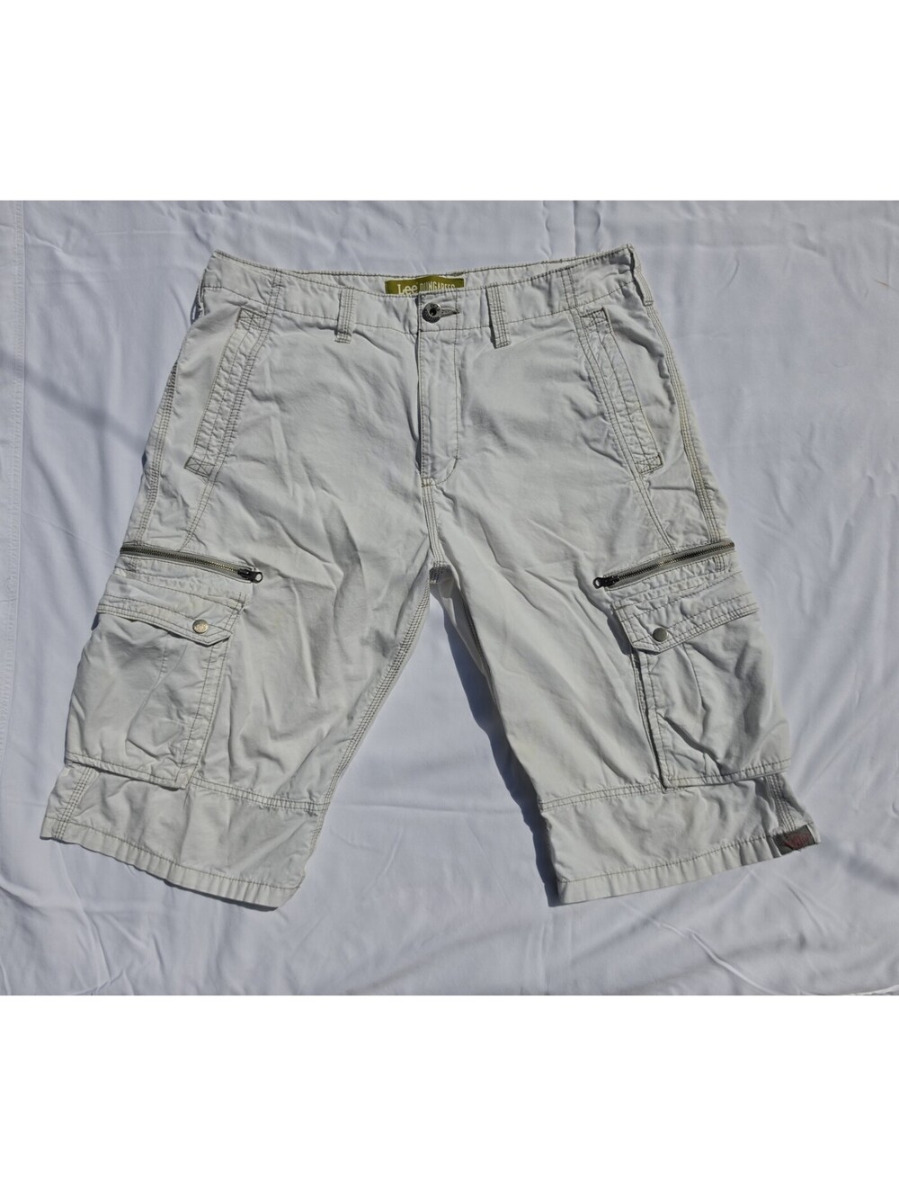 Lee Dungarees Cargo Shorts Men’s 34 Light Gray Zip Pockets 100% Cotton